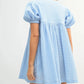 Summer Cute Gingham Babydoll Dress Ladies Round Neck Front Drawstring Bubble Sleeve Loose Flowy Short Dress Vacation