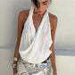 Women's Halter Cowl Neck Backless Sleeveless Top Textured Draped Cami Y2K Sexy Casual Summer Streetwear Vacation Blouse