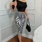Tiger Stripes Print Elastic Waist Short Women Skinny Side Slit Skinny Simple Classic Fashion Summer Daily Streetwear