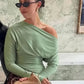 Look Slimmer Casual Simple T-Shirts Woman Autumn Trend Skew Collar Backless Shape Waist High Street Versatile Style Tees