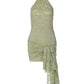 Green Lace Bodycon Dress for Summer Night Club Outfits Sexy Tie Front Halter Backless Mini Dresses for Woman