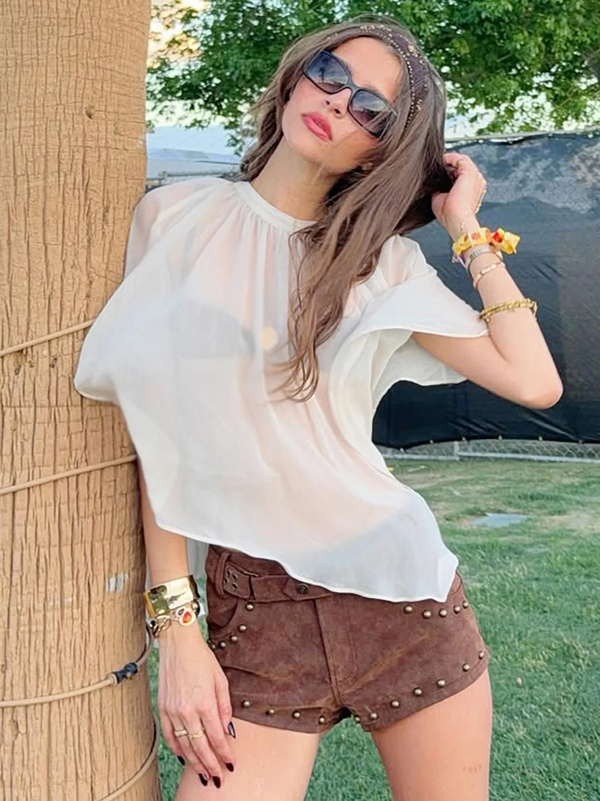 See Through White Mesh Cape Tops for Woman Clothes Summer 2026 Elegant Women's Blouses and Shirts