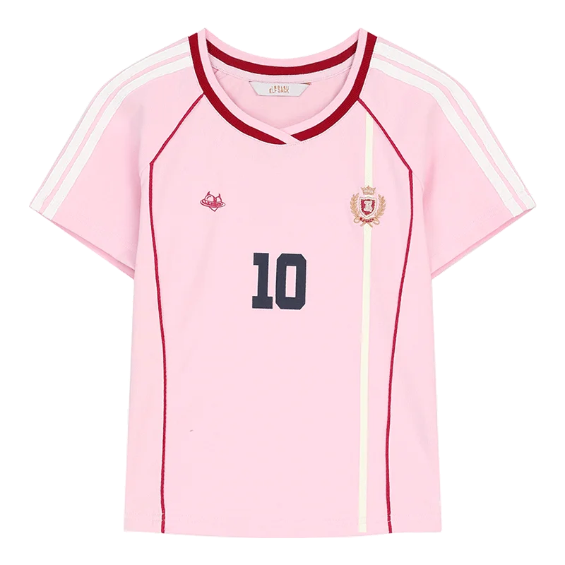 Assorted Jersey Style T-shirts, Sporty Number Print Tees, Slim V-neck Short Sleeve Tops for Women