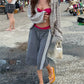 Elastic Drawstring Waist Side Stripes Cropped Seven Pants Women Loose Wide Leg Sweat Jogger Casual Street Bottoms