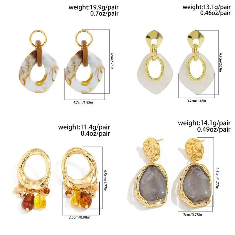 5 Styles Creative Irregular Acrylic Square Drop Earrings Set for Women Elegant Vintage Piercing Earrings Party Jewelry