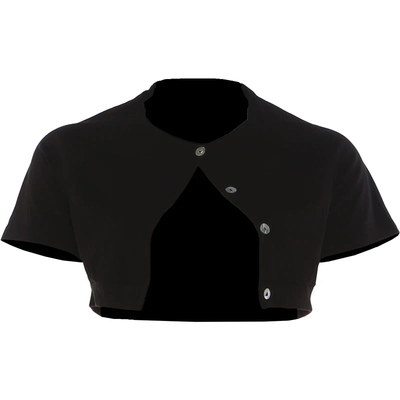 Summer T-Shirt Women Hottie Single-Breasted Fashion Classic Short Sleeve O-Neck Sexy Midnight Street Party Club Crop Tops