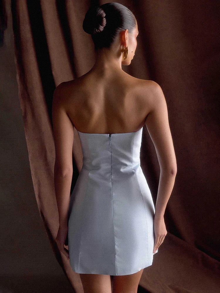 Off-shoulder Strapless Sexy Mini Dress Women Elegant Zipper Sleeveless Backless Bodycon Club Party Dresses Female