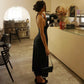 Halter Neck A-line Long Dresses Sexy Elegant Black Dresses for Woman Clothing