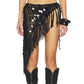 Women Boho Handmade Crochet Sequin Fringe Wrap Skirt Asymmetrical Tassel Beach Cover Up Summer Festival Streetwear