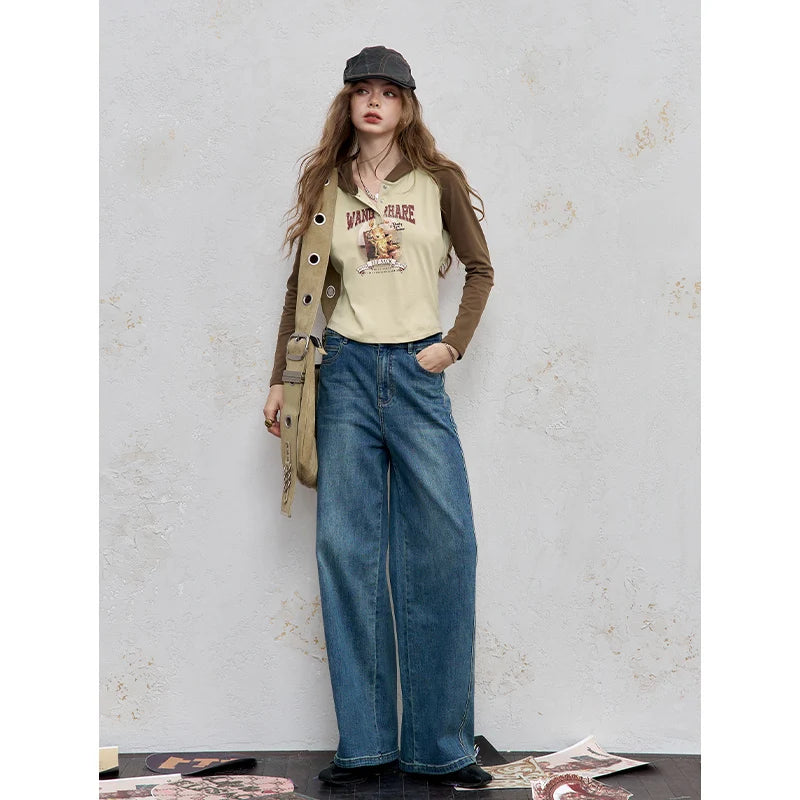 2025 Autumn New Arrivals Casual Print Hoodie Raglan Sleeve Color Block Long Sleeve Top For Women