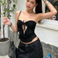 Sexy Tank Tops Women Bandage Hollow Patchwork Low-Neck Folds Solid Midnight Hottie Summer Trend Music Festival Streetwear