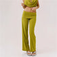 Y2K Low Rise Bootcut Pants Women Fold Over Waistband Metal Rivet Detail Soft Knit Wide Leg Casual Trousers Streetwear