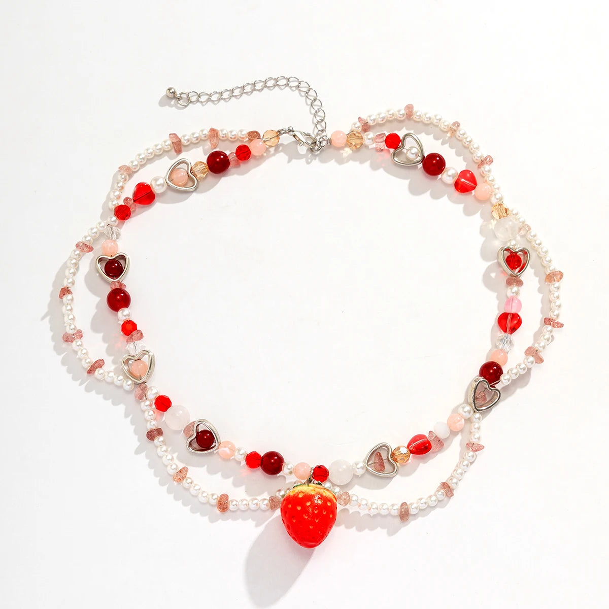 Kpop Sweet Imitation-Pearl Chain Strawberry Pendant Necklace for Women Wed Bridal Love Heart Choker Aesthetic Jewelry