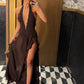 Halter Deep V Neck Backless Sexy Maxi Dress Women Elegant Off-shoulder Sleeveless High Split Club Party Long Dress