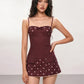 Fashion Party Dress Women Sexy Bow Applique Polka Dot Print Patchwork Button Square Collar Elegant Street Bodycon