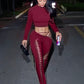 Sexy Women 2 Piece Set Casual Tracksuit Full Fall Crop Tops+Shirring Irregular Pants Stretch Streetwear Skinny Suits