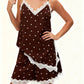 Women Summer Outfit Y2K Dots Print Lace Trim Spaghetti Strap Asymmetrical Cami Tops and Shorts 2 Piece Casual Set
