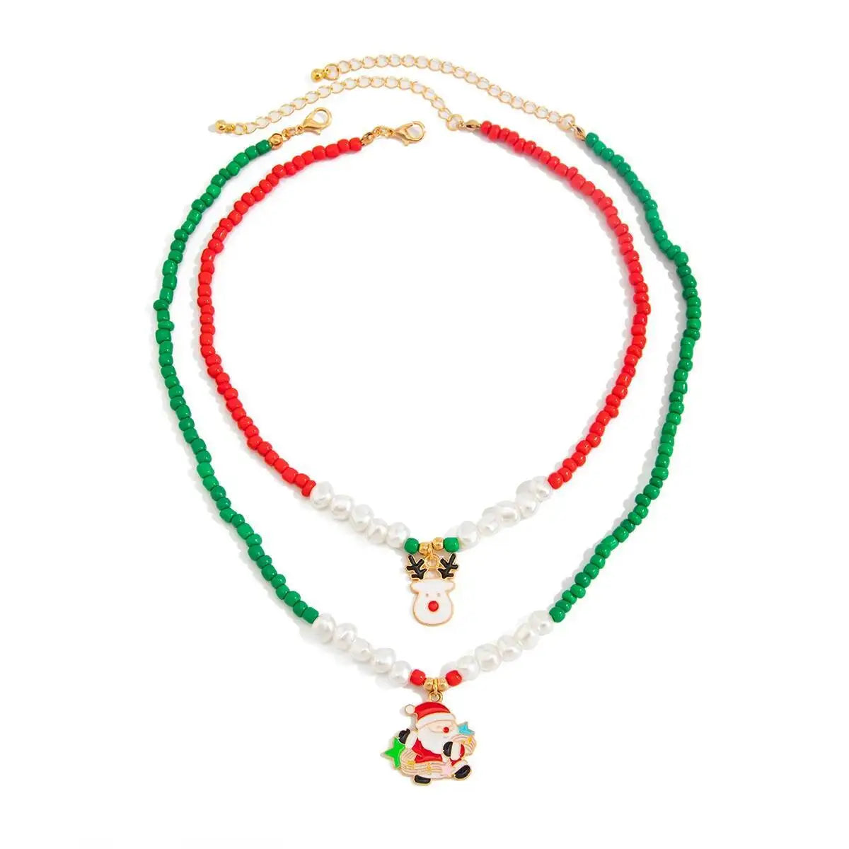Christmas 2Pcs/set Christmas Elk Bell Socks Pendant Necklaces Women Boho Imitation Pearl Bead Chain 2026 Fashion Jewellery Gift