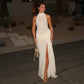 Sleeveless Ruched Split Long Dresses Elegant White Party Dresses Sexy Outfits Women