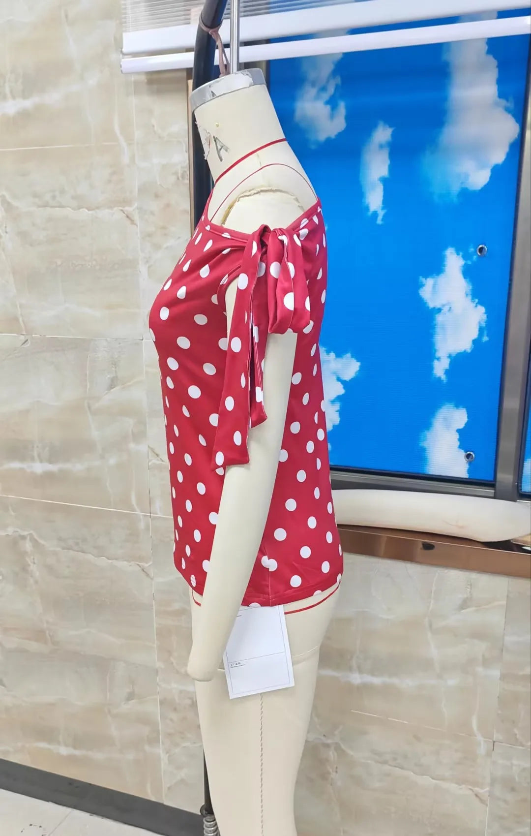 Elegant Polka Dot One Shoulder Top for Women Tie Detail Slim Fit Ruched Casual Summer Daily Wear Streetwear Party Outfit