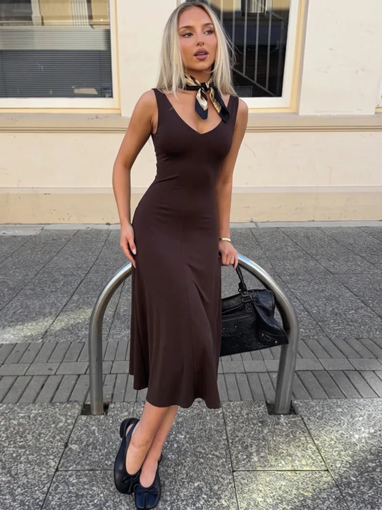 Women V Neck Cap Sleeve Sexy Midi Dress Solid Slim Fit Flared A Line Dress Elegant Wedding Guest Party Casual Dress