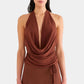 Women Trendy Halter Tops Summer Ruched Cowl Neck Backless Sleeveless Shirts for Streetwear Aesthetic Grunge Clothes