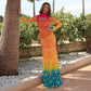 See Through Mesh Print Mermaid Dresses Woman Sexy Beach Party Hollow Long Sleeve Maxi Dress