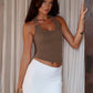 Hardwear Detail Halter Neck Open Back Tops Sexy Black White Ribbed Tight Fitted Tank Tops Clubwear Woman