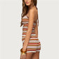 Y2K Striped Knit 2 Piece Outfit Halter Neck Cut Out Waist Crop Tank + Mini Shorts Women Beach Vacation Loungewear Set