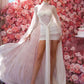 Ruched Elegant Long Dress Woman Mesh Patchwork Cape Turtleneck Full Sleeve Tassel Decoration Prom Party Gown Vestidos