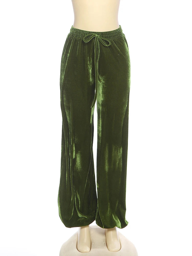 Velvet Pants Fake Diamond Letter Decoration Drawstring Elastic Waist Leisure Sporty Street Fashion Comfortable Bottoms