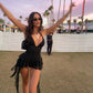Sexy Black Jumpsuits Street Wear Rave Outfits Deep V Mesh Ruffle Fringe Rompers Woman Summer Clothes 2025