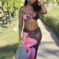 Sexy Flower Print 3 Piece Set Women Thin Bra+Thong+ Long Skirts Matching Vacation Matching Clubwear Beach Swimsuit