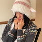 Y2K Sweet Macaron Goat Ear Pom Pom Beanie For Women
