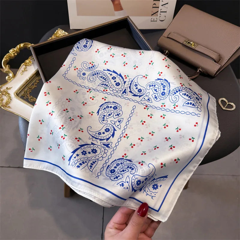 Print 70cm Silk Satin Headkerchief Women Luxury Design Neck Tie Scarf Female Hair Hand Wrist Foulard Shawl Hijab Bandana Scarves