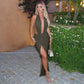 Deep V Halter Backless Split Long Dresses Sexy Outfits Woman Clothing Club Wear Party Dress