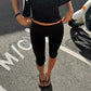 Low Rise Split Hem 3/4 Length Skinny Pants Women Solid Fold Over Waistband Capri Leggings Casual Summer Streetwear Yoga Pants