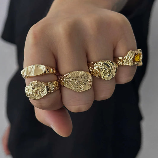 Vintage Big Size Adjustable Open Rings for Men Fashion Statement Hip Hop Metal Finger Rings Grunge Jewelry Male Gift