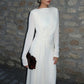 Ruched Elegant Long Dress Woman Autumn Trend o-Neck Mesh Patchwork Full Sleeve Ribbon Decoration Party Gown Vestidos