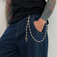 Creative Cross Pendant Imitation Pearl Keychain Wallet Belt Chain for Men Women Trousers Hipster Jeans Chain Jewelry