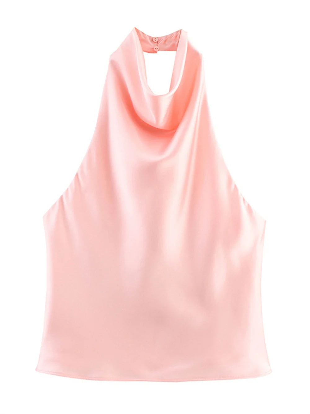 Elegant Silk Satin Tank Top Women Summer Elegant Simple Halter Backless Vacation Party Club Basic Wild Skinny Vest