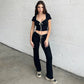 Y2k Cute Black Two Piece Set Women Outfit 2023 Summer Lace Up Low Rise Flare Pants and Crop Top Matching Sets