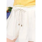 Women's White Elastic Waist Drawstring Ruffle Hem Wide Leg Shorts, Loose Chiffon Bubble Culotte Pants for Daily