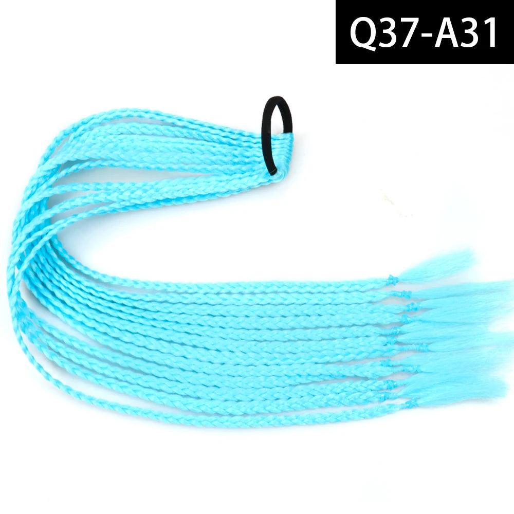 Synthetic Colored Braided Ponytail Hair Extension Rainbow Color Braids Pony Tail With Elastic Band Girl's Pigtail