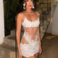 See Through Lace Trim Mesh Sexy Date Nights Dresses Black White Spaghetti Strap Backless Mini Dress Club Wear