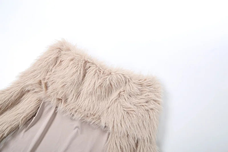 Faux Fur Patchwork Off Shoulder Long Sleeve Jumpsuits Sexy Winter Clothing for Woman One Pieces Club Outfits