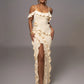 Elegant Ruffle Sexy Maxi Dress Women Spaghetti Strap Flower Sleeveless Backless High Split Club Party Evening Dress