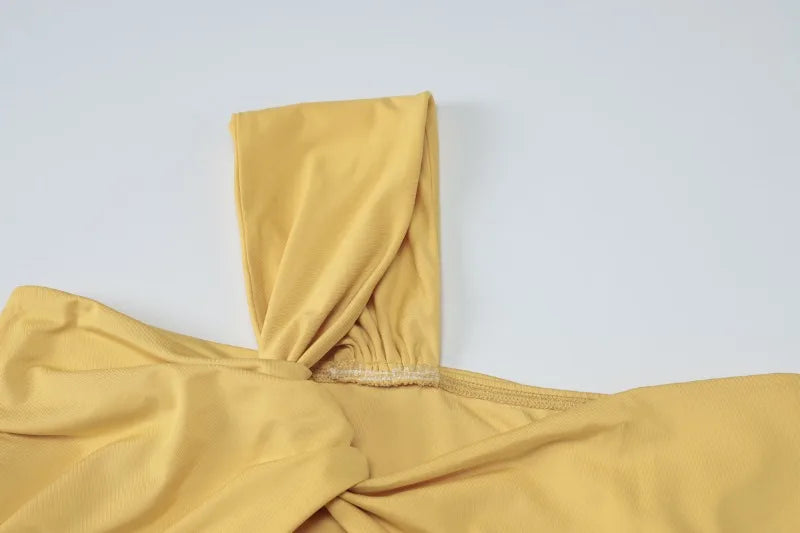 Twisted Hollow One Shoulder Backless Maxi Dress Woman Yellow Elegant Party Dresses for Wedding Guest