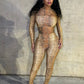 Hipster Snake Print 2-Piece Set Women Hollow Backless Chest Wrapped Crop Top+Leggings Sexy Stretch Clubwear Outfits