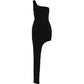 Asymmetrical Hem Dress Women One-Shoulder Sleeveless Solid Skinny Classic Sexy Midnight Hottie Summer Fashion Bodycon